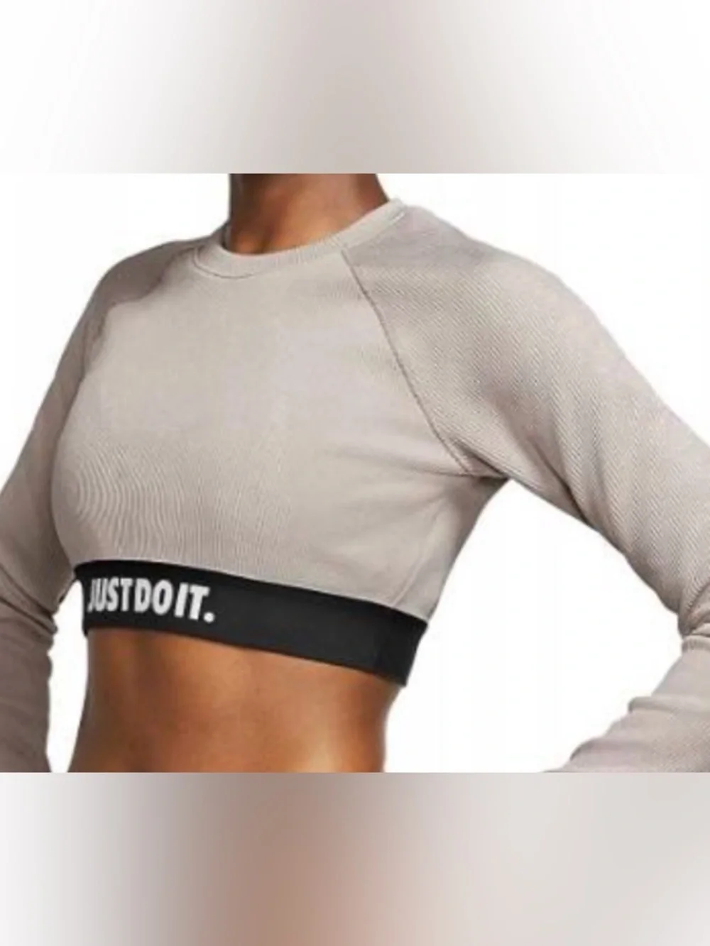 Nike Cropped Long-Sleeve Top in Taupe with Black Elastic